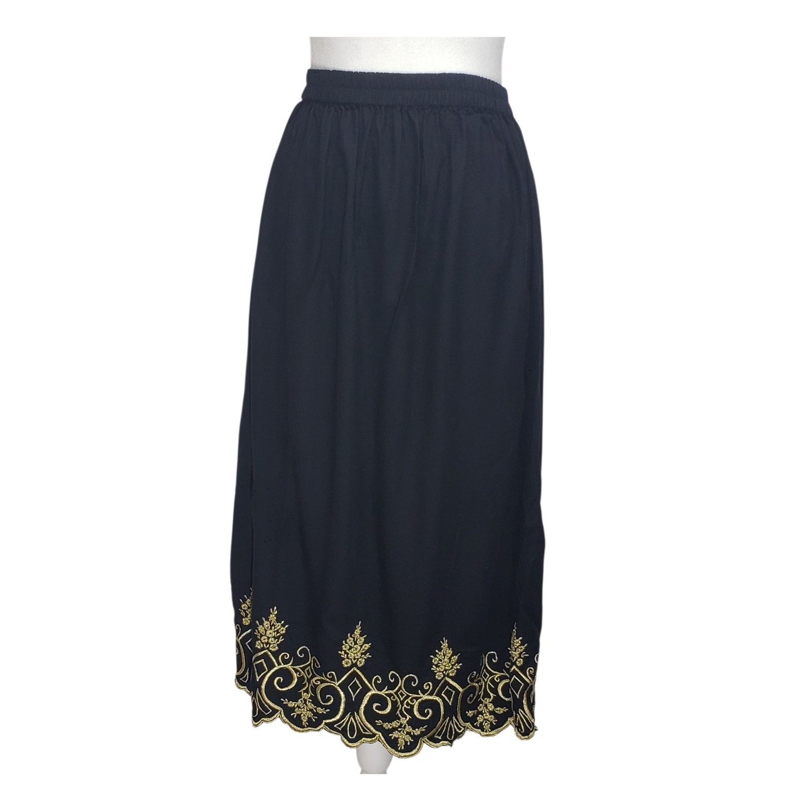 Vintage Bali Emerald Black Gold Embroidered Midi Skirt Os M Whimsigoth Got